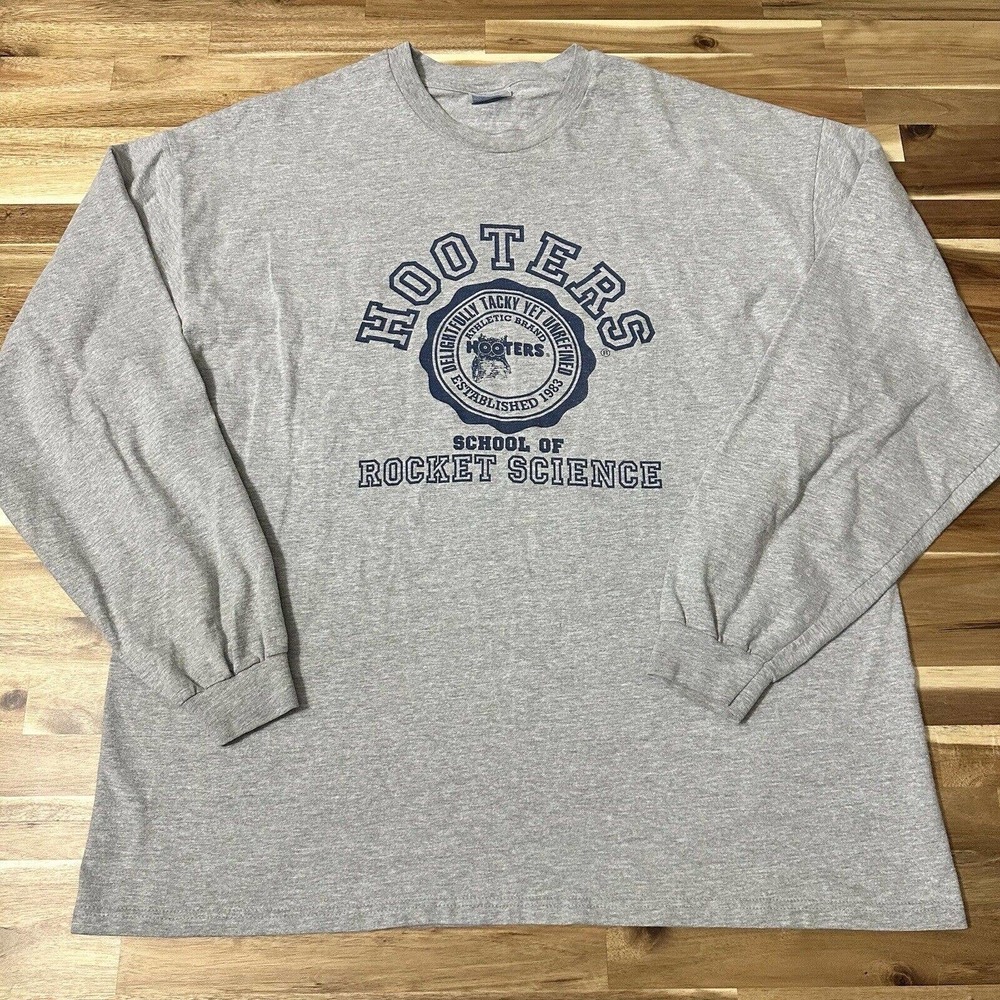 Vintage Hooters Shirt Mens 2XL Gray Long Sleeve Funny Parody Food Crewneck